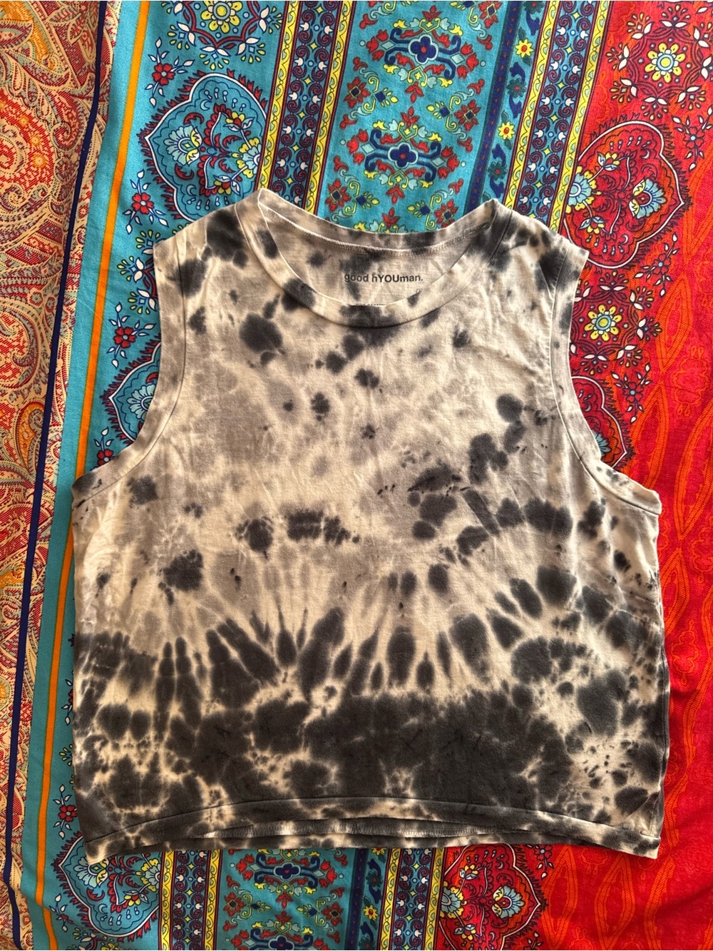 good hYOUman Black and White Tie-Dye Cropped Tank